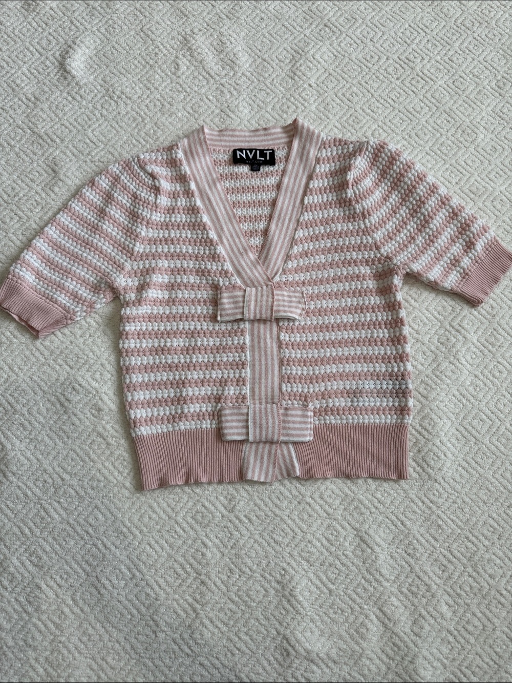 NVLT Bow Stripe Short Sleeve Cotton Blend Sweater Sz XS